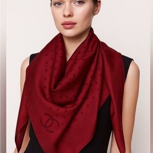 Chanel Scarf Red Polka Dots Silk Scarf